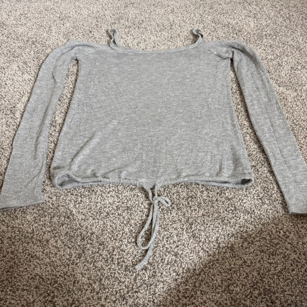 Aerie Off Shoulder Cold Shoulder Knit Top Grey Ballerina Dancer Long Sleeve XS